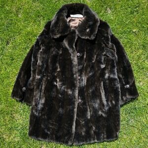 Vintage Jordan Marsh Sportowne Glandella Faux Fur Coat Brown Union Made Size 16